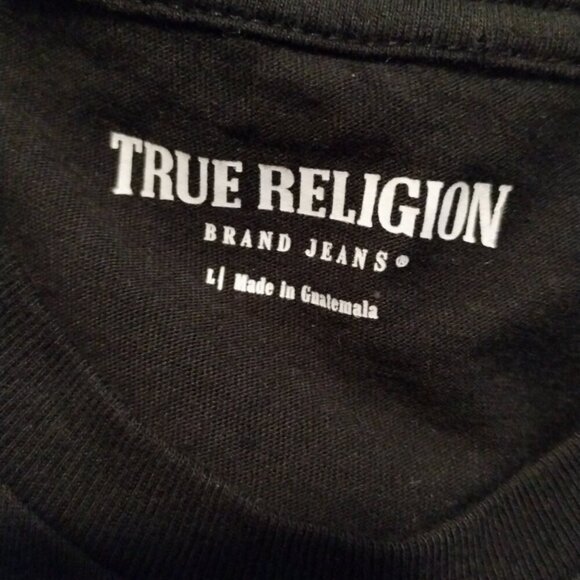 True Religion Mens Logo Graphic Print Crew Neck Short Sleeve Tee Size L Black - Picture 5 of 6